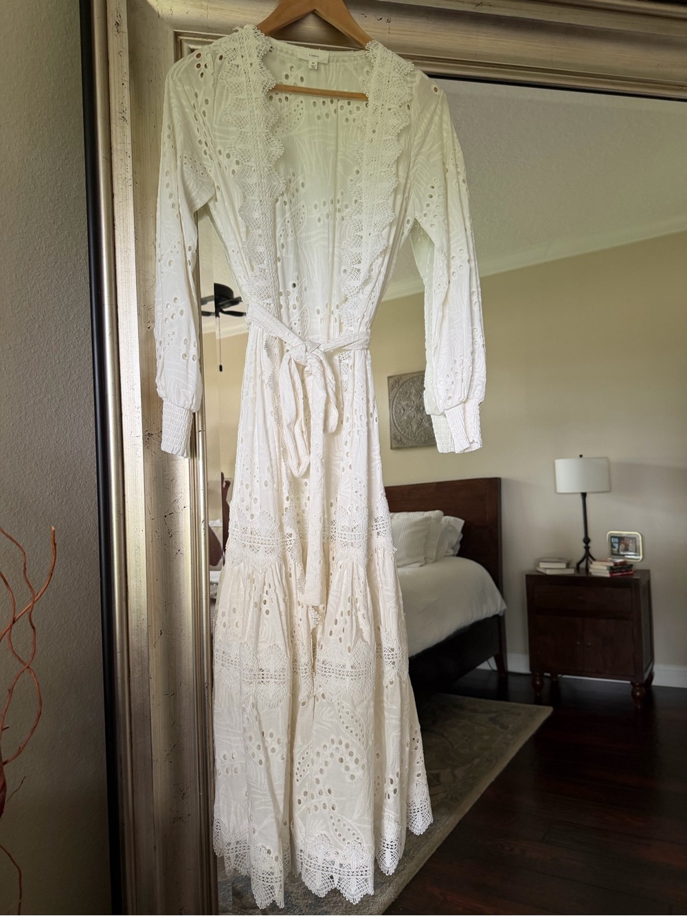 White Eyelet Maxi Coatigan with Tie Waist